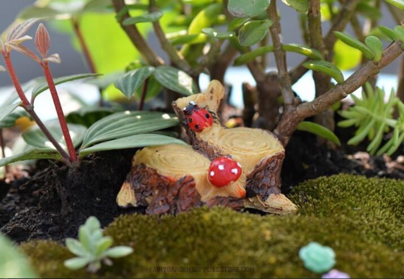 Indoor Succulent Mini Fairy Garden Stump Decoration Terrariums Fairy Garden Accessories Supplies Small Mushroom Ladybug Stub Stump Resin Stake Original Craftwork Pot Bonsai Micro Landscape Miniature Garden Plants Figurine - 描述图 3