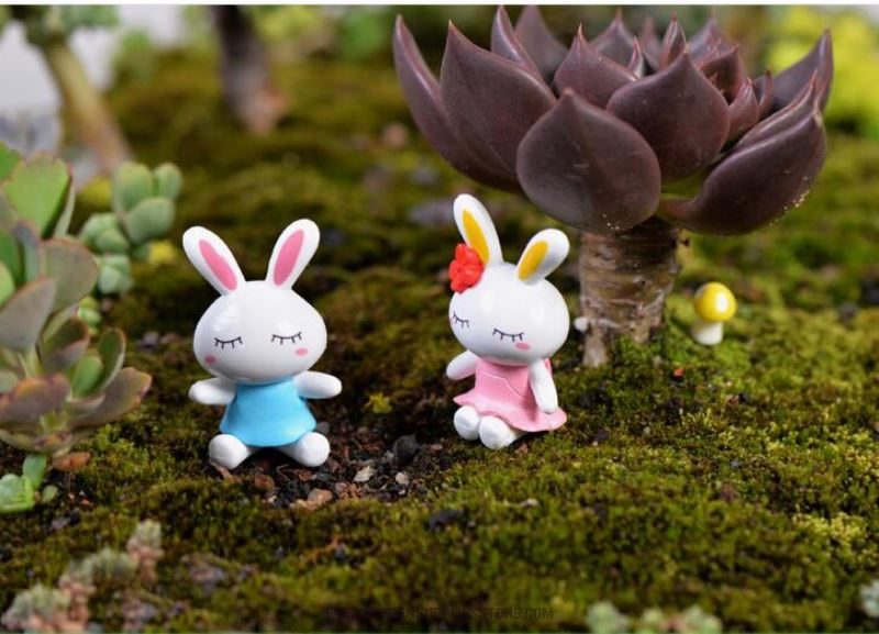 Cartoon Fairy Garden Rabbit Micro Landscape Miniature Garden Fairy Garden Decoration Resin Animals Cheap Fairy Garden Supplies Accessories Diy Pot Bonsai Decorate Big Ears Lovers Rabbit Doll - 描述图 1
