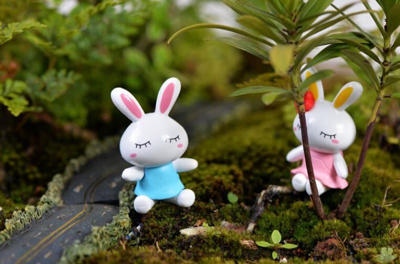 Cartoon Fairy Garden Rabbit Micro Landscape Miniature Garden Fairy Garden Decoration Resin Animals Cheap Fairy Garden Supplies Accessories Diy Pot Bonsai Decorate Big Ears Lovers Rabbit Doll - 描述图 2