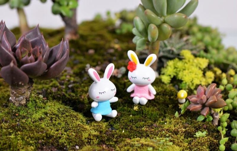 Cartoon Fairy Garden Rabbit Micro Landscape Miniature Garden Fairy Garden Decoration Resin Animals Cheap Fairy Garden Supplies Accessories Diy Pot Bonsai Decorate Big Ears Lovers Rabbit Doll - 描述图 3