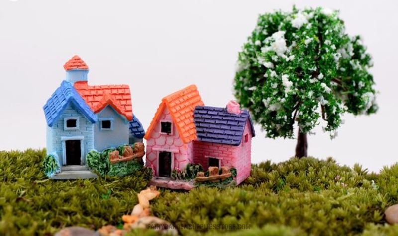 Miniature Fairy Garden Rural Villa Small House Pot Bonsai Fairy Garden Micro Landscape Miniature Garden Resin Castle Fairy Garden Decoration Terrariums Fairy Garden Accessories - 描述图 2