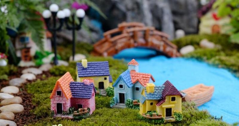 Miniature Fairy Garden Rural Villa Small House Pot Bonsai Fairy Garden Micro Landscape Miniature Garden Resin Castle Fairy Garden Decoration Terrariums Fairy Garden Accessories - 描述图 3