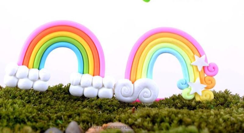 Polymer Clay Rainbow Flaky Clouds Stars Rainbow Pinkycolor Polymer Clay Fairy Garden Ornament Fairy Garden Micro Landscape Miniature Garden Ecology Bottle Fairy Garden - 描述图 2