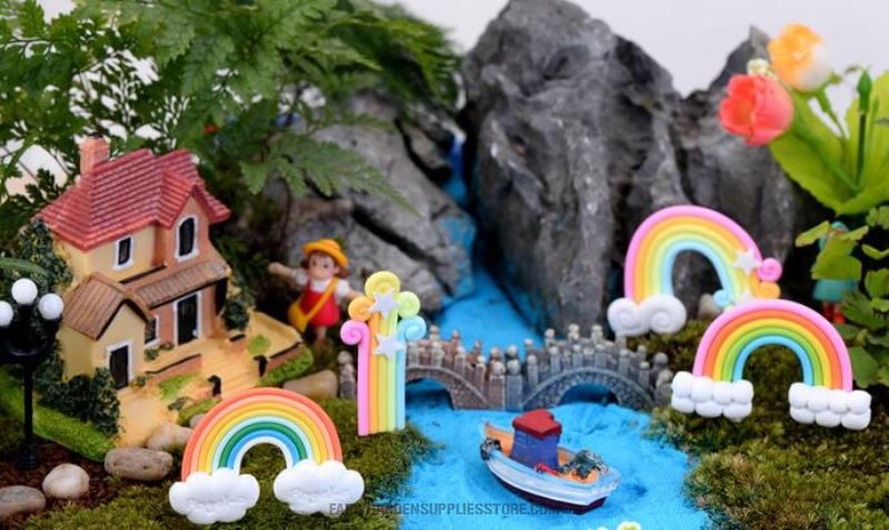 Polymer Clay Rainbow Flaky Clouds Stars Rainbow Pinkycolor Polymer Clay Fairy Garden Ornament Fairy Garden Micro Landscape Miniature Garden Ecology Bottle Fairy Garden - 描述图 6