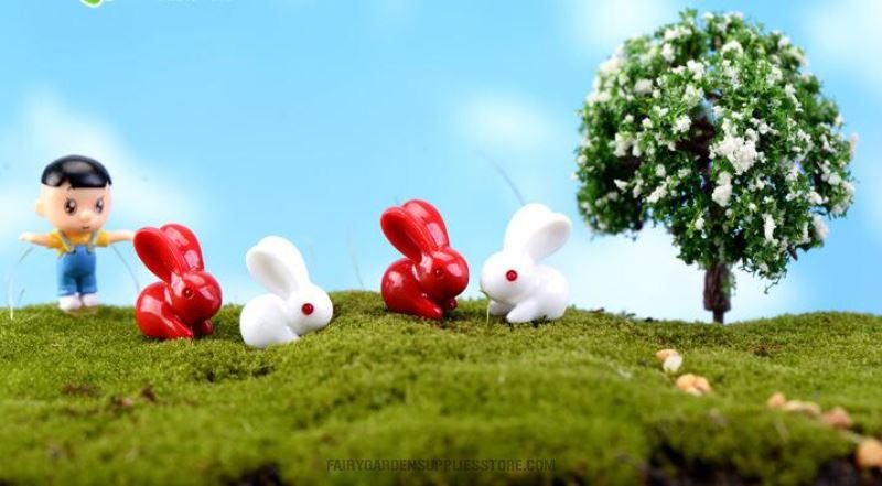 Indoor Mini Wholesale Fairy Garden Accessories Supplies Micro Landscape Miniature Garden Material Resin Red White Rabbit Doll Diy Assemble Toys Small Container Fairy Garden Decoration Animals Figurines Terrariums - 描述图 1