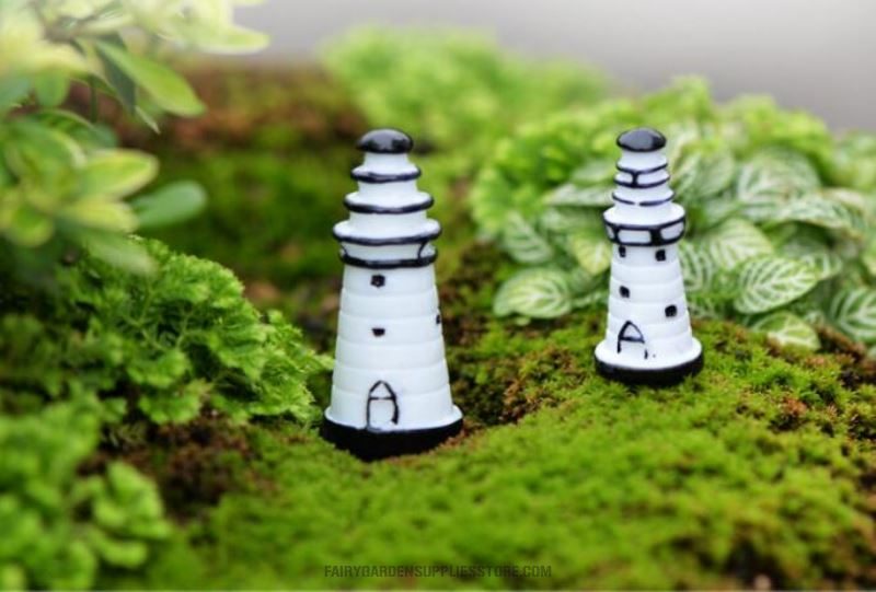 Cheap Indoor Mini Fairy Garden Supplies Resin Lighthouse Container Micro Landscape Miniature Garden Ecology Bottle Pot Bonsai Fairy Garden Ornament Small White Lighting Pagoda Diy Terrariums Fairy Garden Accessories - 描述图 1