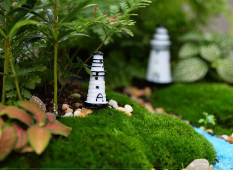Cheap Indoor Mini Fairy Garden Supplies Resin Lighthouse Container Micro Landscape Miniature Garden Ecology Bottle Pot Bonsai Fairy Garden Ornament Small White Lighting Pagoda Diy Terrariums Fairy Garden Accessories - 描述图 4