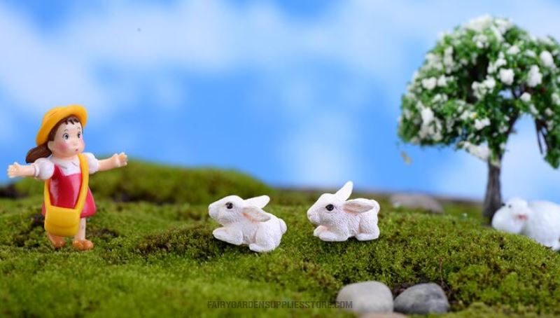Mini Fairy Garden Supplies Animals Pot Bonsai Fairy Garden Decoration Terrariums Fairy Garden Kits Accessories Lovely Small White Rabbit Bunnies Darling Doll Comic Bunnies - 描述图 1