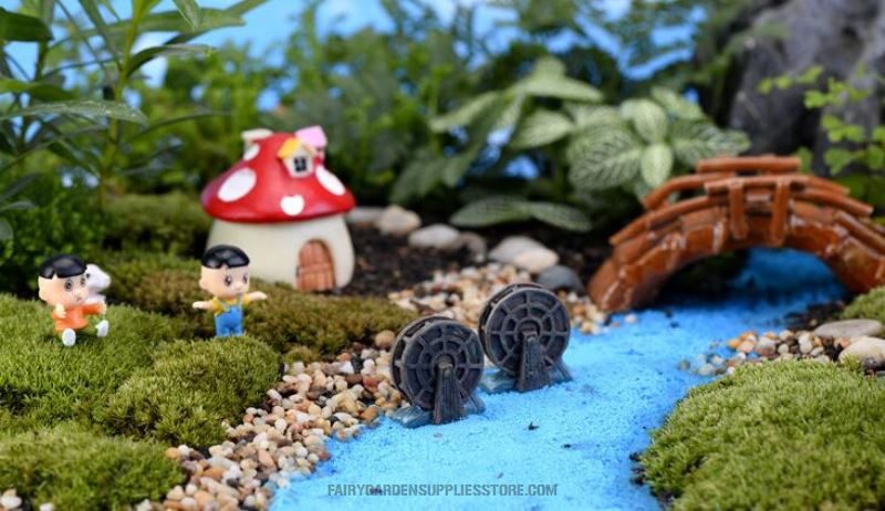 Indoor Mini Fairy Garden Building Terrariums Micro Landscape Pot Bonsai Miniature Garden Container Fairy Garden Decoration Wholesale Fairy Garden Accessories Supplies Nostalgia Edition Mini Waterwheel - 描述图 4