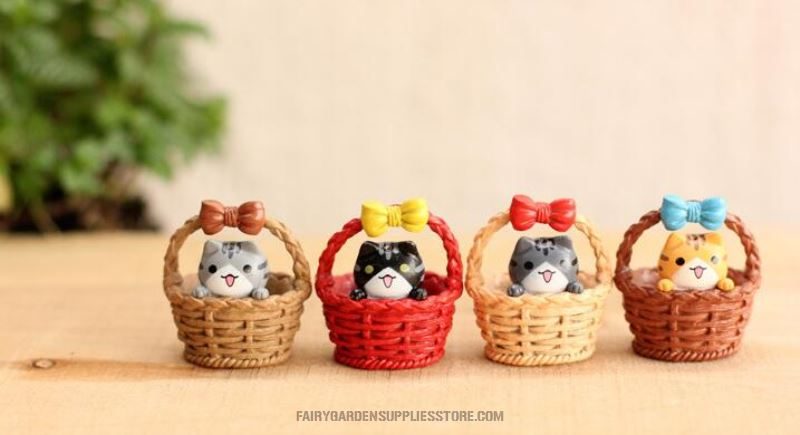 Basket Chis Cats Small Pet Cat Mini Fairy Garden Supplies Pot Bonsai Micro Landscape Terrariums Miniature Garden Indoor Fairy Garden Decoration Animals Wholesale Fairy Garden Accessories Supplies - 描述图 2