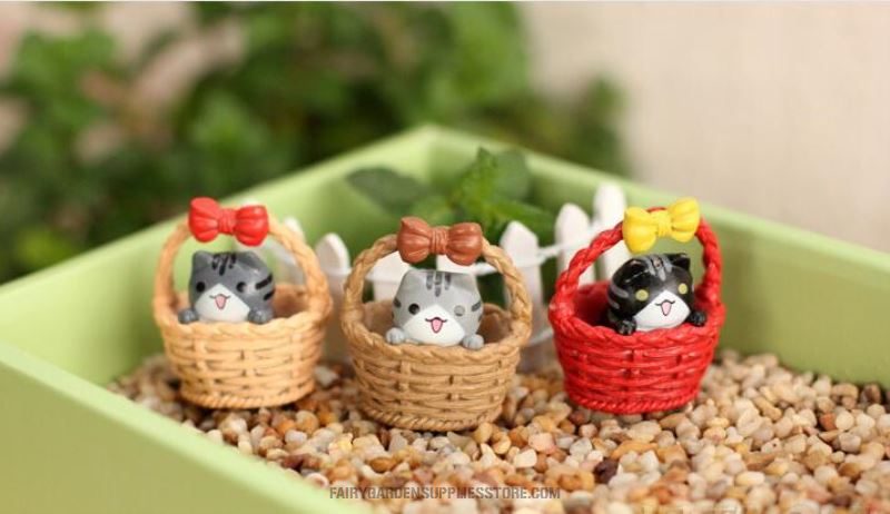 Basket Chis Cats Small Pet Cat Mini Fairy Garden Supplies Pot Bonsai Micro Landscape Terrariums Miniature Garden Indoor Fairy Garden Decoration Animals Wholesale Fairy Garden Accessories Supplies - 描述图 3