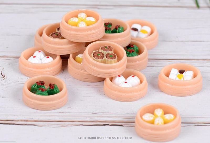Rice Stuffed Bun Steaming Wholesale Price Fairy Garden Supply Basket Figurine Micro Doll House Kitchen Decor Great Diy Decorations Mini Fairy Garden Accessories Landscape Perfect Gifts - 描述图 1