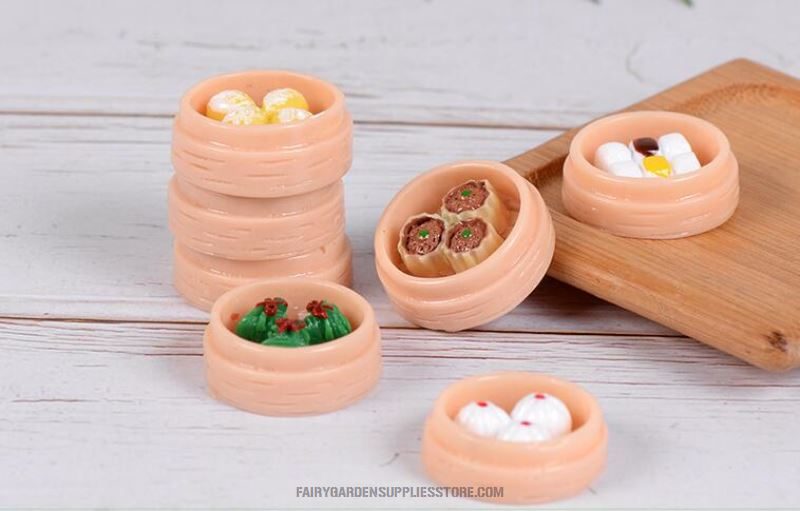 Rice Stuffed Bun Steaming Wholesale Price Fairy Garden Supply Basket Figurine Micro Doll House Kitchen Decor Great Diy Decorations Mini Fairy Garden Accessories Landscape Perfect Gifts - 描述图 2