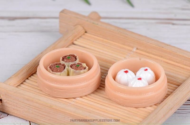 Rice Stuffed Bun Steaming Wholesale Price Fairy Garden Supply Basket Figurine Micro Doll House Kitchen Decor Great Diy Decorations Mini Fairy Garden Accessories Landscape Perfect Gifts - 描述图 3