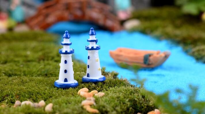 Scenery Decorate Fairy Garden Decoration Fairy Garden Accessories Mediterranean Sea Wind White Blue Lighting Pagoda Manual Aquarium Fairy Garden Decoration Fairy Garden Accessories - 描述图 1