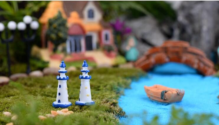 Scenery Decorate Fairy Garden Decoration Fairy Garden Accessories Mediterranean Sea Wind White Blue Lighting Pagoda Manual Aquarium Fairy Garden Decoration Fairy Garden Accessories - 描述图 3
