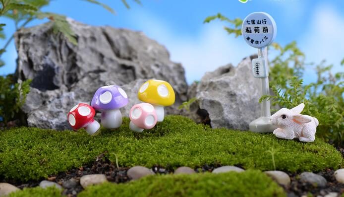 Resin Small Mushroom 4Color Mushroom Indoor Fairy Garden Supplies Micro Landscape Miniature Garden Pot Bonsai Fairy Garden Decoration Wholesale Fairy Garden Accessories Mushroom - 描述图 1