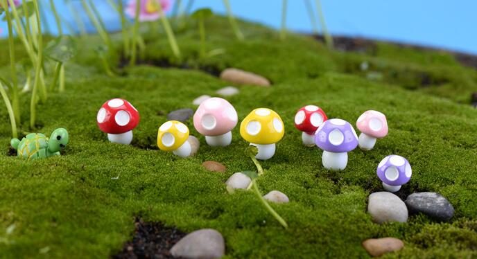 Resin Small Mushroom 4Color Mushroom Indoor Fairy Garden Supplies Micro Landscape Miniature Garden Pot Bonsai Fairy Garden Decoration Wholesale Fairy Garden Accessories Mushroom - 描述图 2