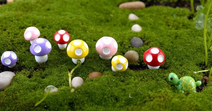 Resin Small Mushroom 4Color Mushroom Indoor Fairy Garden Supplies Micro Landscape Miniature Garden Pot Bonsai Fairy Garden Decoration Wholesale Fairy Garden Accessories Mushroom - 描述图 3