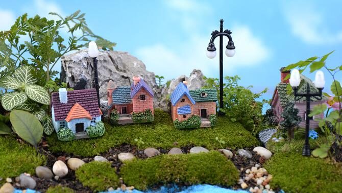 Mini Fairy Garden Building Pot Bonsai Micro Landscape Miniature Garden Fleshy Flowerpot Decorate Terrariums Fairy Garden Decoration Wholesale Fairy Garden Accessories Supplies Mini Tile Villa Small House Model - 描述图 1