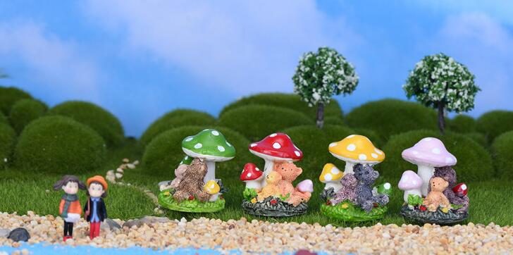 Fairy Garden Supplies Micro Landscape Miniature Garden Fairy Garden Decoration Fairy Garden Accessories Resin Fairy Garden Ornament Small Bears Mushroom Cartoon Lovely Model Diy Material - 描述图 1