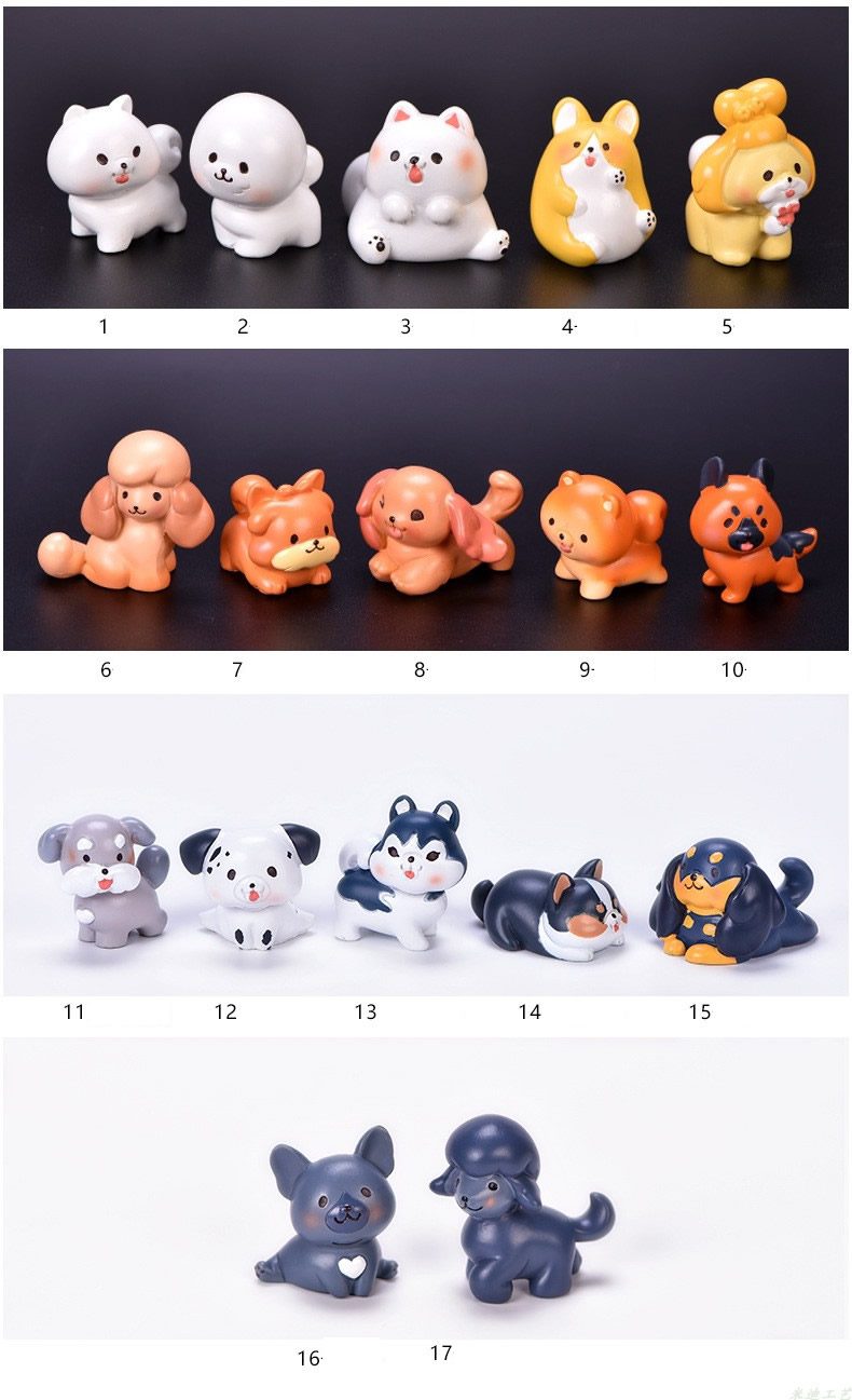 17 Styles Resin Animals Pet Dog Models Kirky Samoyed Pomeranian Poodle Yorkshire Terrier Schnauzer Figurine Wholesale Mini Fairy Garden Accessories Supplies Pot Bonsai Fairy Garden Ornament Small Artificial Dog - 描述图 1