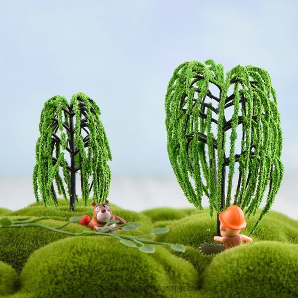 Simulation Willow Artificial Tree Micro Landscape Fairy Garden Tree Miniatures Resin Ornaments Decorative Crafts Building Landscaping Fairy Garden Accessories Supplies