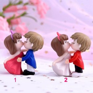 2Pcs Kiss Couple Mini Fairy Garden Accessories Figures Lovers Miniatures Garden Fairy Figurine Ornaments Dollhouse Home Decor Decoration Christmas Gift Wholesale Price Fairy Garden Supply