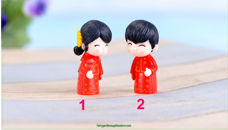 2Pcs Chinese Groom Bride Miniature Figurine Wedding Decoration Doll Fairy Garden Statue Home Gift Moss Garden Resin Craft Wholesale Price Fairy Garden Supply