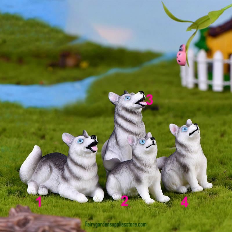 Hot Diy Dog Fairy Garden Figurines Resin Miniature Cute Husky Cake Topper Ornament Micro-landscape Doll House Decoration Wholesale Price Fairy Garden Supply