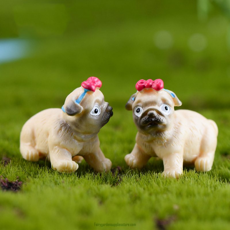 Cute Pug Dog Figurine Bonsai Animal Model Home Decor Miniature Fairy Garden Decoration Accessories Statue