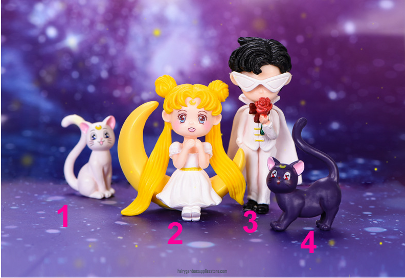 1Pc New Lovely Cartoon Moon Hare Sailor Moon Micro Landscape Ornaments For Kids Girl Desktop Decoration Model Figure Toys Gift