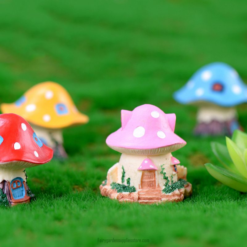 4 Style Rural Mushroom House Fairy Garden Miniatures Gnomes Moss Terrariums Resin Crafts Figurines Home Decoration