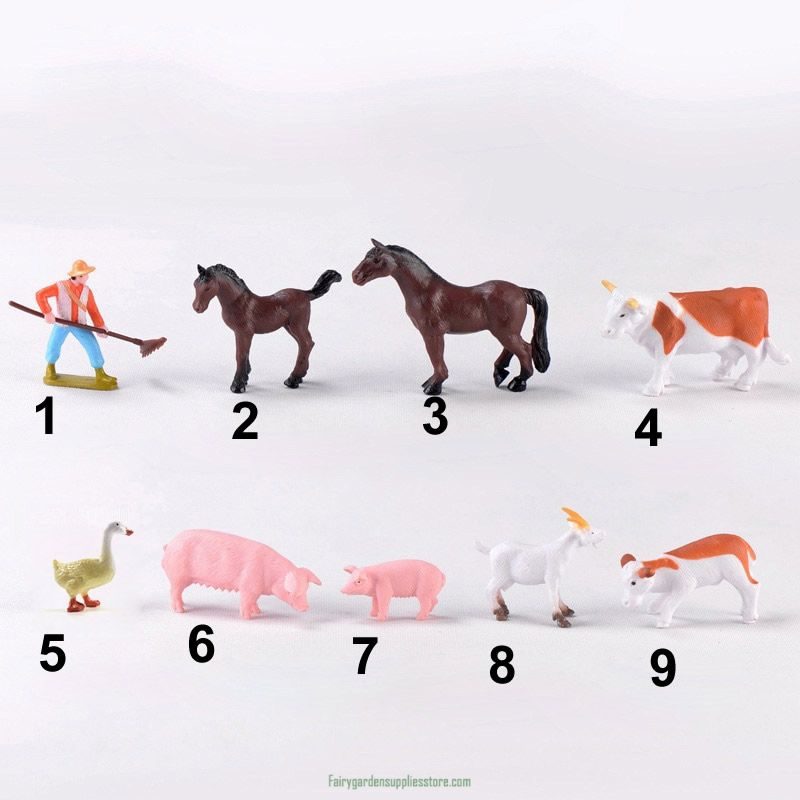 Farmland Worker Pig Horse Cow Sheep Duck Animal Model Figurine Goat Home Decor Miniature Fairy Garden Decoration Accessories