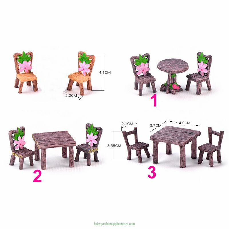 1 Set Table Chair Resin Craft Micro Landscape Material Ornament Fairy Garden Miniature Terrarium Bonsai Decoration