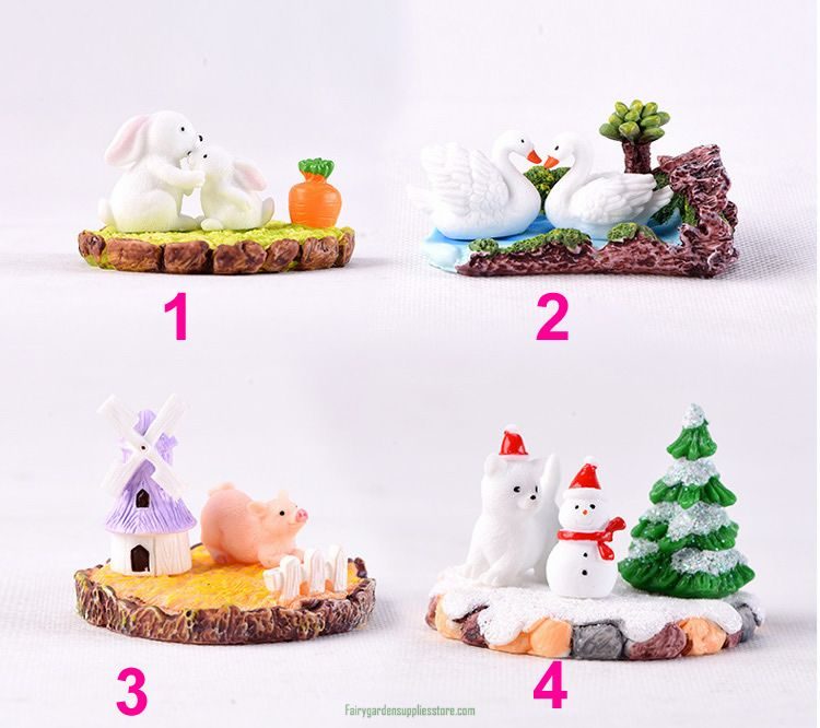 Rabbit Bear Swan Pig Figurine Animal Scenes Model Landscape Dollhouse Home Miniature Fairy Garden Decoration Accessories
