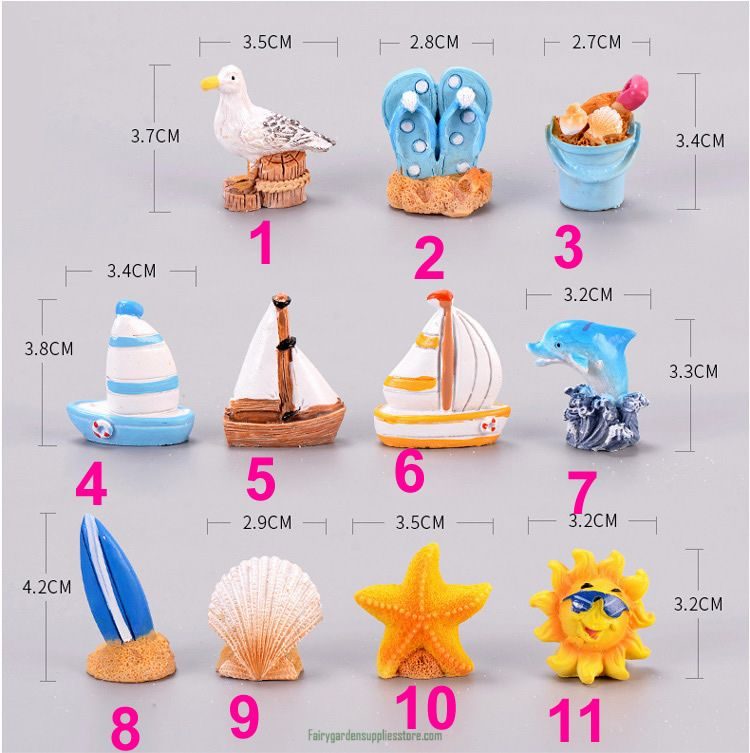 Summer Sun Dolphin Beach Boat Pigeon Figurine Starfish Resin Craft Home Decor Miniature Fairy Garden Decoration Accessories Toys