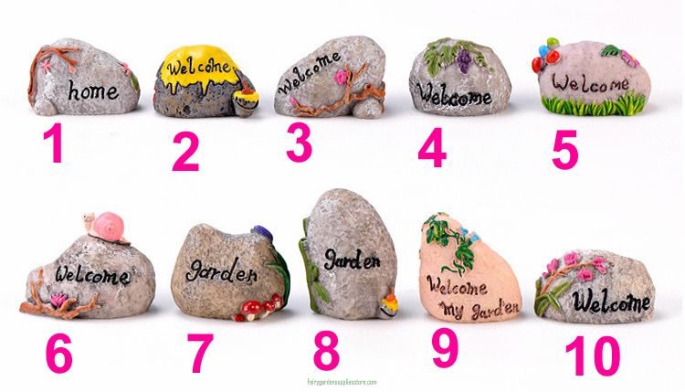 Flower Welcome Garden Stone Road Sign Figurine Fairy Garden Artificial Resin Craft Home Miniature Decoration Accessories