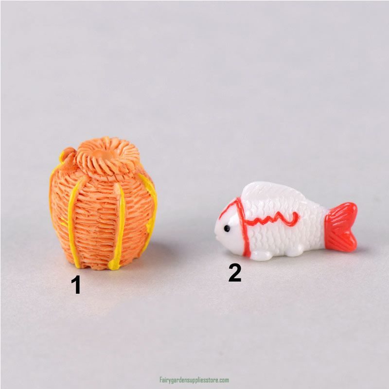 2Pcs Gold White Grass Carp Fishbowl Model Small Statue Little Figurine Crafts Figure Ornament Miniatures