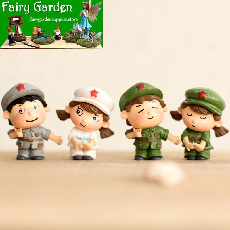 Pot Mini Fairy Garden Soldier Cute Lover Figurine Sweety Couple Miniature Bonsai Ornament Decoration Indoor Fairy Garden Cartoon Character Room Table Decor