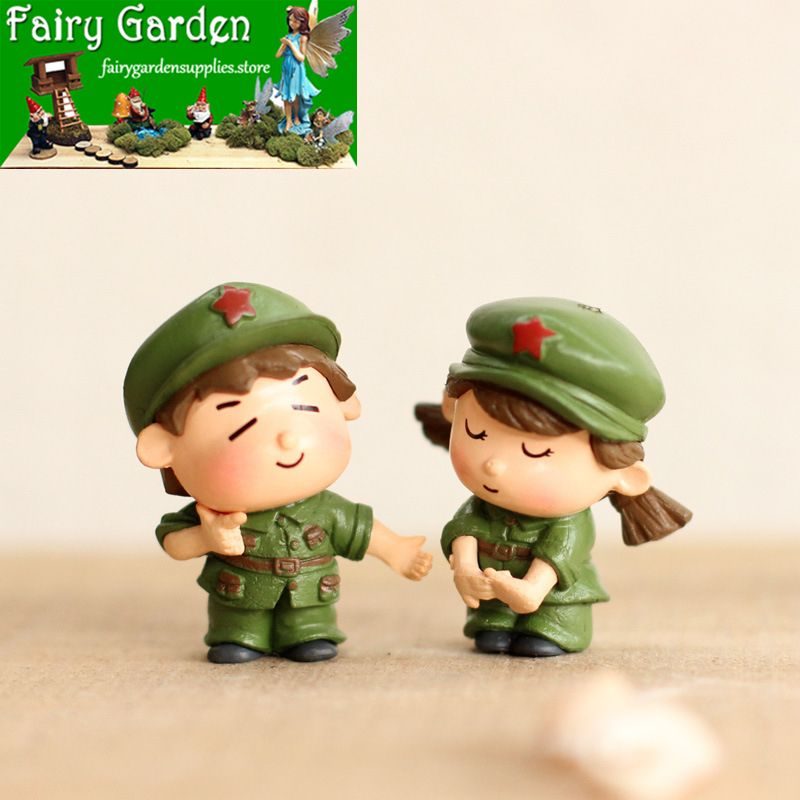 Pot Mini Fairy Garden Soldier Cute Lover Figurine Sweety Couple Miniature Bonsai Ornament Decoration Indoor Fairy Garden Cartoon Character Room Table Decor