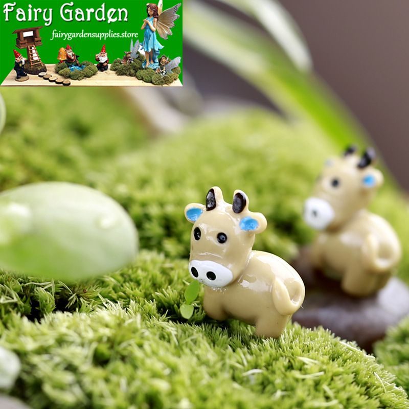 Mini Fairy Garden Cattle Micro Landscape Miniature Garden Pot Bonsai Fairy Garden Ornament Small Cow Doll Combination Diy Assemble Resin Terrariums Fairy Garden Decoration Wholesale Fairy Garden Accessories Supplies