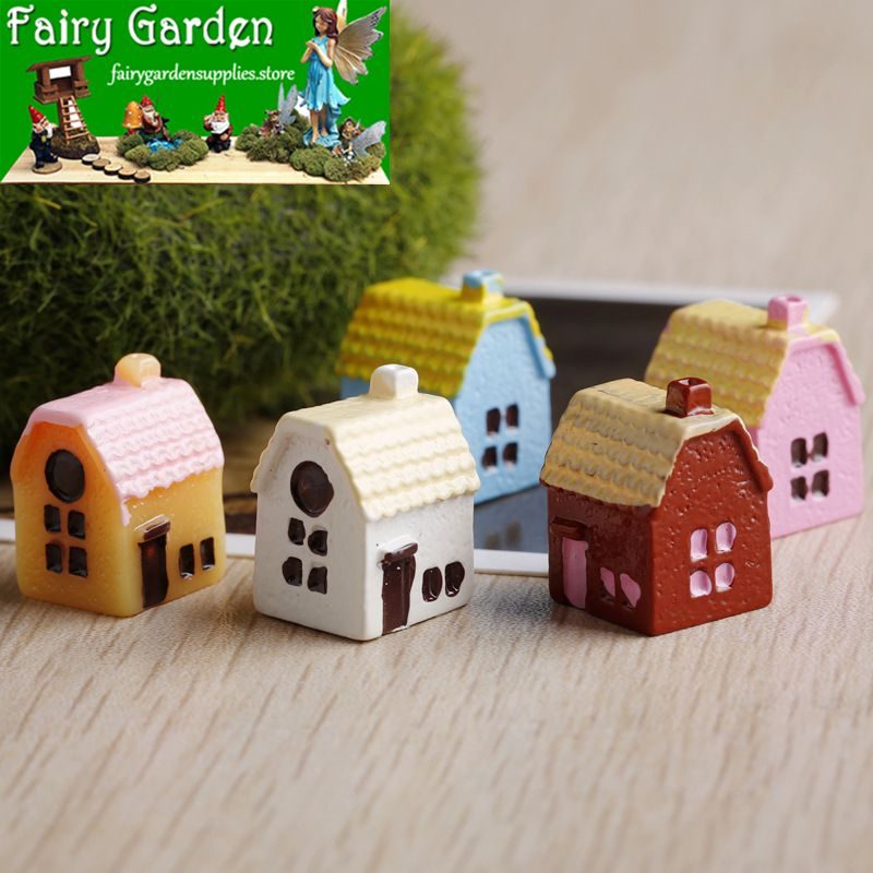 5 Color Rural Small House Resin Castle Fairy Garden Decoration Villa Fairy Garden Accessories Micro Landscape Miniature Bonsai Terrariums Fairy Garden Accessories Decorate Material