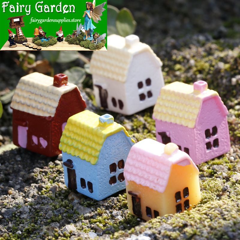 5 Color Rural Small House Resin Castle Fairy Garden Decoration Villa Fairy Garden Accessories Micro Landscape Miniature Bonsai Terrariums Fairy Garden Accessories Decorate Material