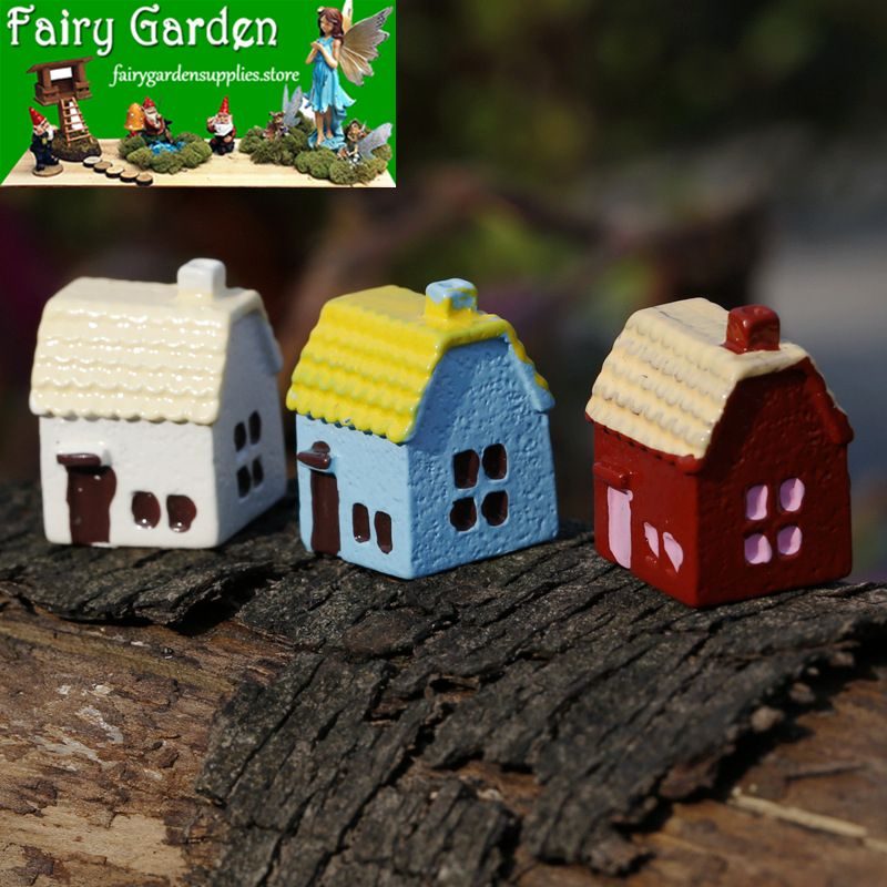 5 Color Rural Small House Resin Castle Fairy Garden Decoration Villa Fairy Garden Accessories Micro Landscape Miniature Bonsai Terrariums Fairy Garden Accessories Decorate Material