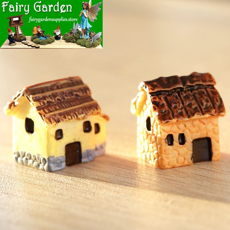 Mini Fairy Garden Thatched Cottage Pot Bonsai Micro Landscape Terrariums Miniature Garden Fairy Garden Ornament Small Villa House Model Diy Assemble Fairy Garden Decoration Fairy Garden Accessories