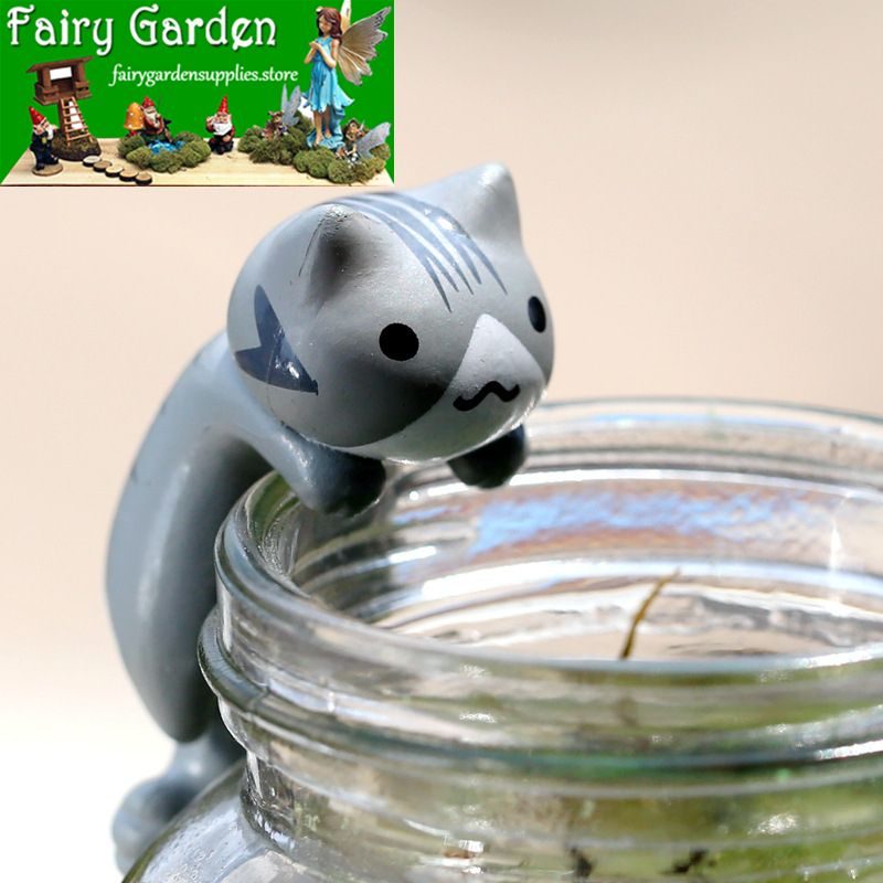 Mini Fairy Garden Cat Micro Landscape Miniature Garden Fairy Garden Ornament Lucky Cat Diy Assemble Small Pot Bonsai Fairy Garden Decoration Terrariums Fairy Garden Accessories Animal Toys