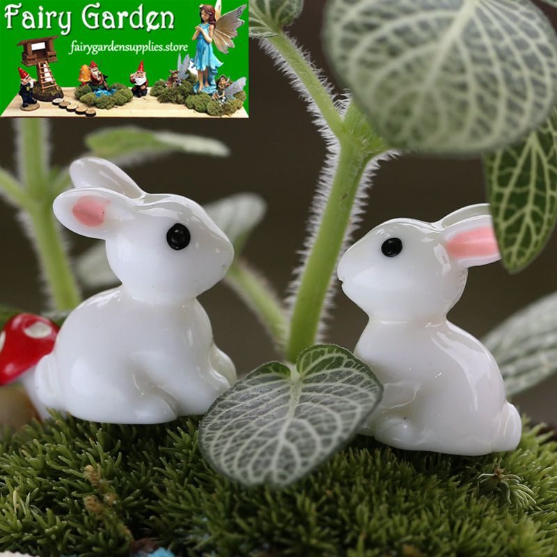 Lovely Miniature Fairy Garden Accessories Terrariums Mini Rabbit Resin Fairy Ornament Bonsai Flower Plant Pot Home Figurine Animal Decor Supply Desk Office Room Decor Cartoon Child Gift