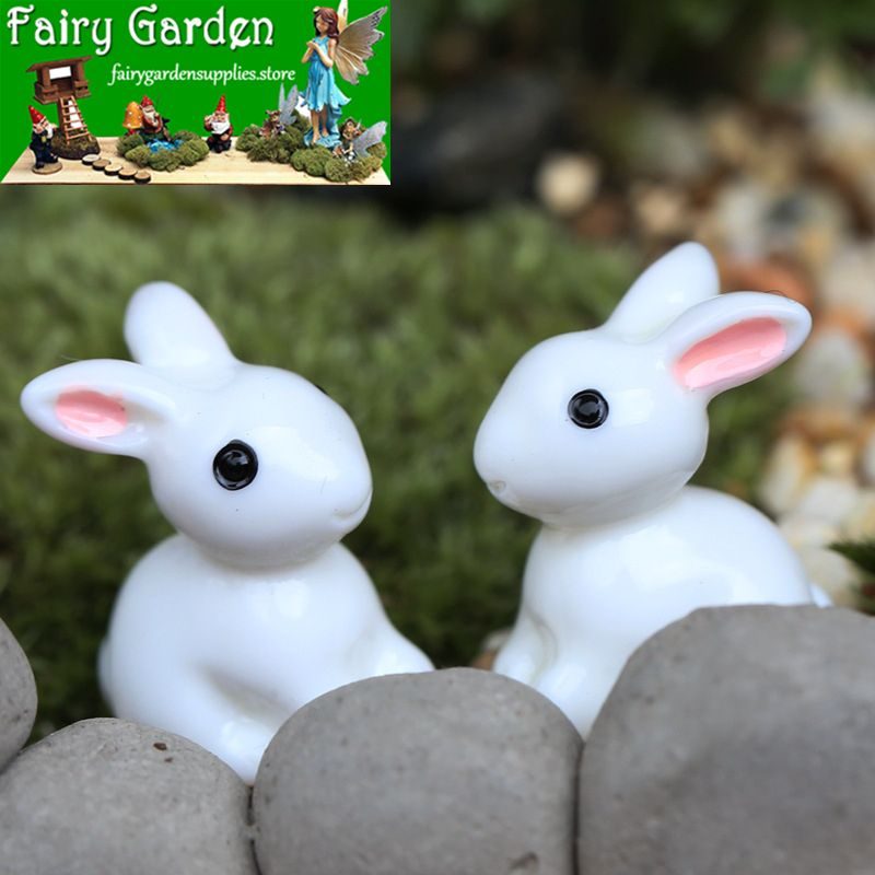 Lovely Miniature Fairy Garden Accessories Terrariums Mini Rabbit Resin Fairy Ornament Bonsai Flower Plant Pot Home Figurine Animal Decor Supply Desk Office Room Decor Cartoon Child Gift