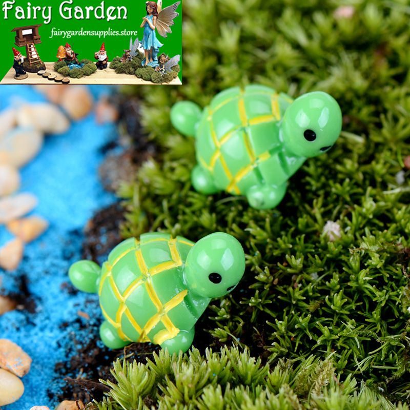Cute Mini Fairy Garden Tortoise Micro Landscape Animals Miniature Garden Ecology Bottle Green Small Tortoise Doll Figurine Diy Landscaping Essential Moss Terrarium House Home Desktop Succulents Decor